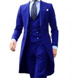 Royal Blue Long Tail Coat 3 Piece Gentleman Man Suit Men's Fashion Groom Tuxedos For Wedding Prom Jacket Waistcoat With