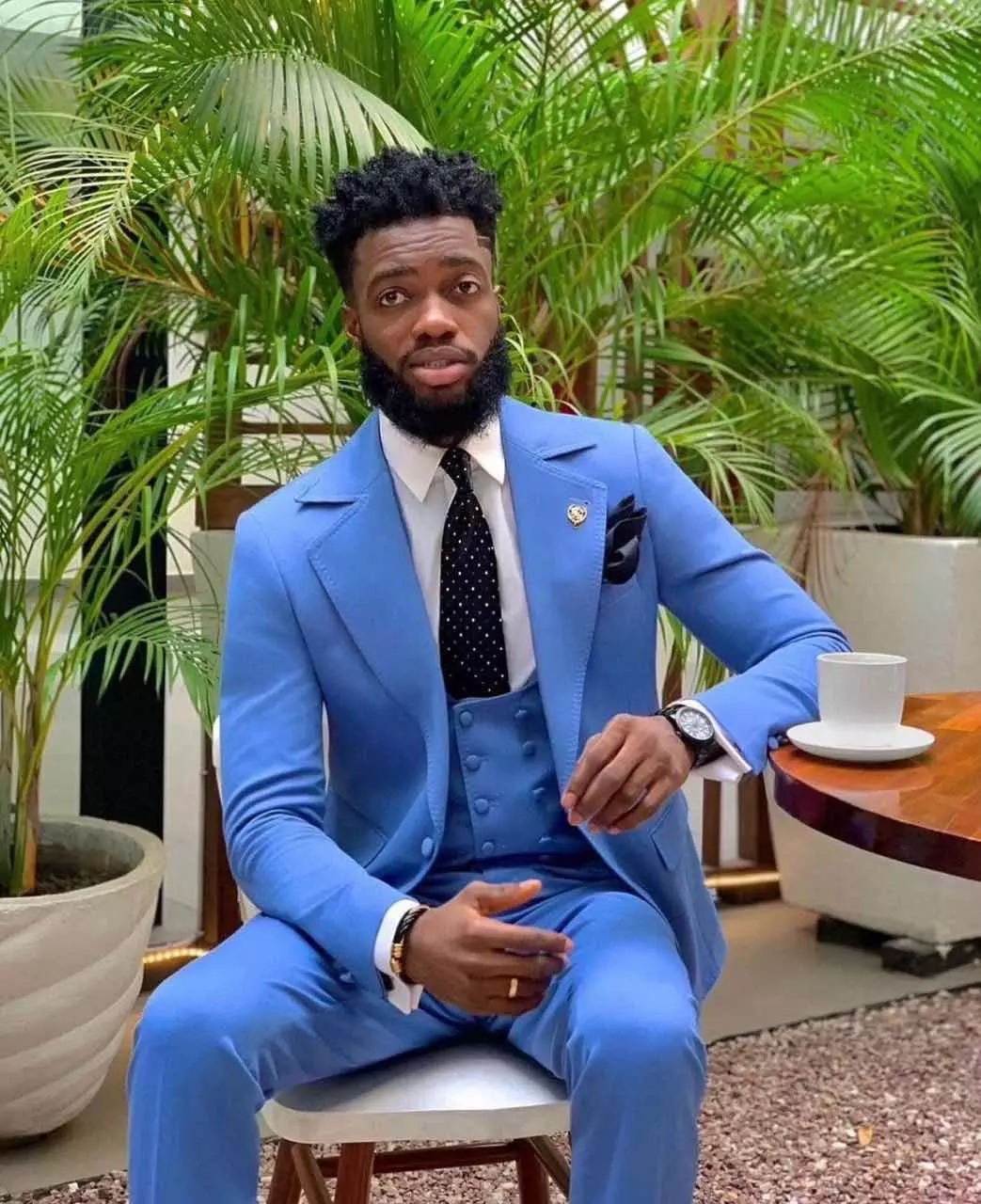 US 158.69 Handsome Groom Slim Fit Tuxedos Blue Mens Wedding Wide Notch Lapel Blazer Formal One Button Men s Suits jacket vest pan Description