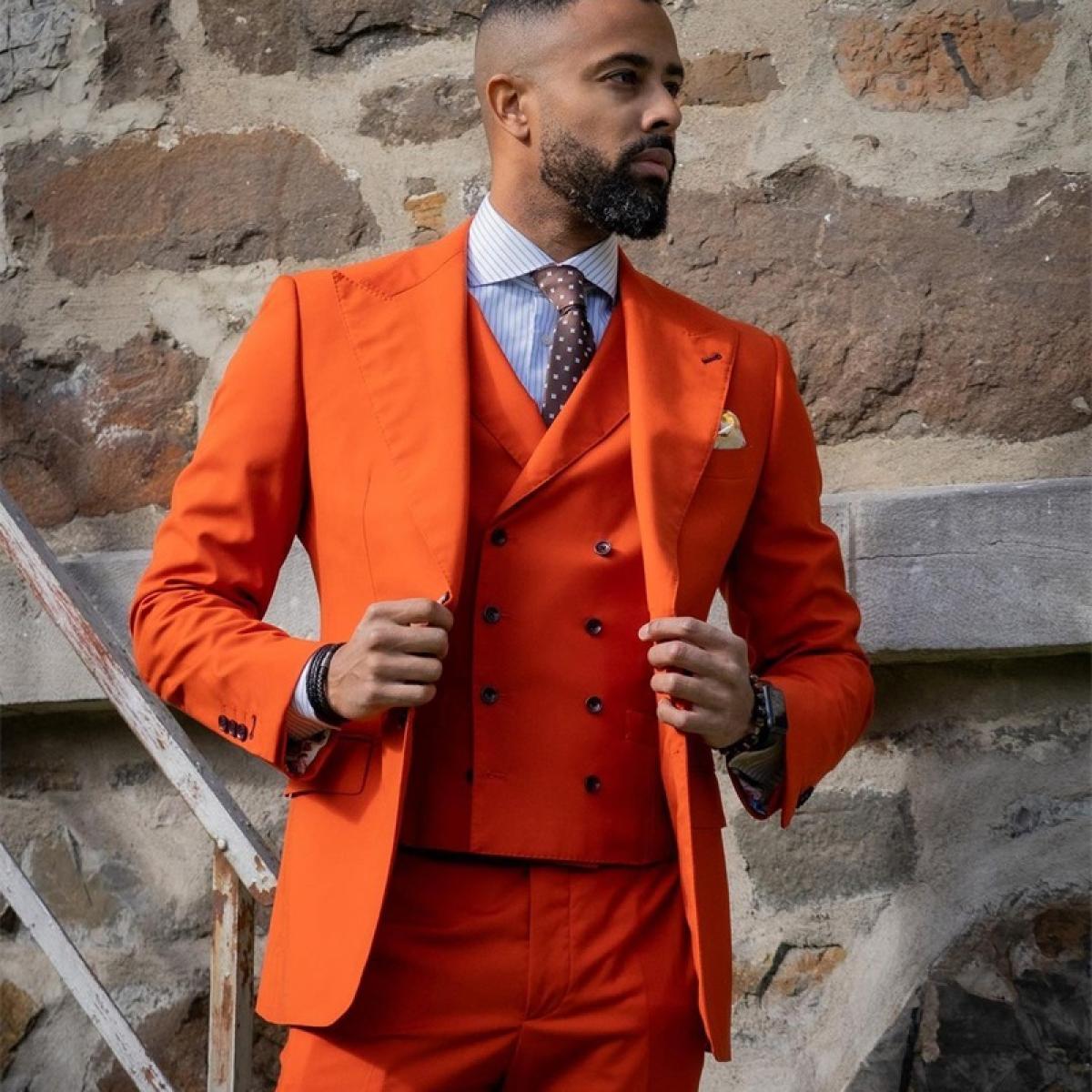155 33 Costume homme Orange fonce smokings de mariage hommes costumes mariage Orange hommes costumes 3 pieces costumes Description