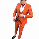 Orange Slim Fit Mens Prom Suits One Button Blazer Sets Wedding Suits For Men Tuxedos Three Pieces Blazers Jacket+pants+v