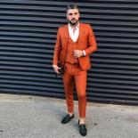 Orange Slim Fit Mens Prom Suits One Button Blazer Sets Wedding Suits For Men Tuxedos Three Pieces Blazers Jacket+pants+v