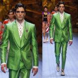 Fashion Shiny Green Groom Tuxedos Excellent Men Wedding Dress Business Prom Party Dinner Holiday Suit(jacket+pant+vest) 