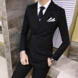 (Chaquetas + chaleco + pantalones) trajes formales de novio a rayas de Boutique de moda para hombres de marca de gama alta/Busin