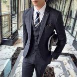( Jacket + Vest + Pants ) Fashion Boutique Striped Lattice Men Casual Business Threepiece Suit Groom Wedding Dress Stage