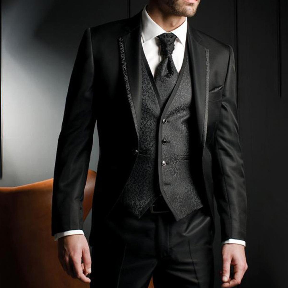 Traje Negro Hombre Traje De Hombre Ajustado Personalizado