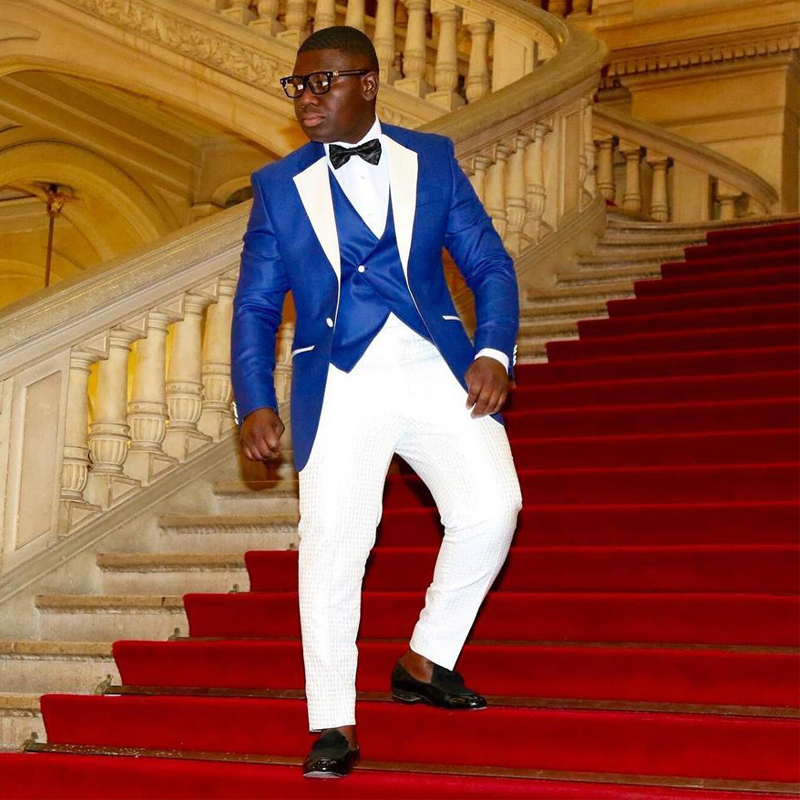 US 104.88 Royal Blue Slim Fit African Suits For Men With Notched