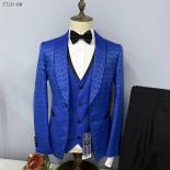 3 Pcs Suit Set Blazers Jacket Pants Vest / 2022 Fashion Men's Bronzing Pattern Big Collar Dress Blazers Coat Trousers Wa