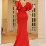 Missord Deep V Neck Butterfly Sleeve Evening Party Banquet Dress Women Elegance Backless Red Floor Length Dresses