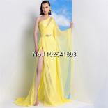 Yellow Luxury Evening Dresses One Shoulder  High Side Slit Formal Prom Dress Gorgeous Pageant Fashion Celebrity Party Go