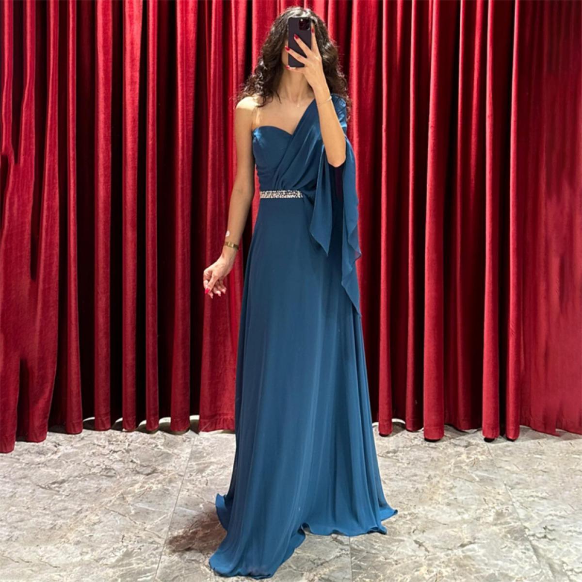 Saudi Arabia Mermaid Evening Dresses Glitter Belt Draped Sleeves Off Shoulder Prom Dress Pageant Bridesmaid Pleats Party
