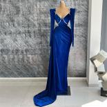 Ocean Blue Mermaid Formal Evening Dresses Beadings V Neck Pleated Velvet Bodycon Prom Dress Wedding Bride Saudi Party Go
