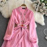Autumn Elegant Embroidery Dress For Women Two Layer Tulle Lace Up Female Luxury Dresses For Prom Waist Full Sleeve New I