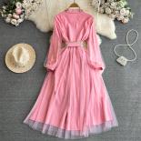 Autumn Elegant Embroidery Dress For Women Two Layer Tulle Lace Up Female Luxury Dresses For Prom Waist Full Sleeve New I