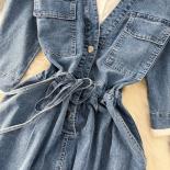 Autumn Vintage Denim Dress For Women 3/4 Sleeve Patchwork Shirt Dresses Female Drawstring Jeans Vestidos Streetwear Casu