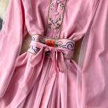 Summer Long Luxury Dress For Women Pink Tulle Stitching Midi Female Festive Dresses Embroidery Elegant Long Sleeve Party
