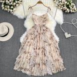 Summer Elegant Flare Dress For Women Spaghetti Strap Patched Chiffon Beach Vacation Dresses Elegant Layered Midi Prom Ta