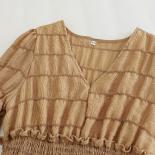 Summer Vintage Midi Dress For Women Pleated Shirring Long Sleeve Female Sundress Ruffle Waist Tarf Tulle Dresses Holiday