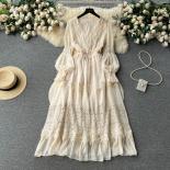 Summer Elegant Maxi Dress For Women Lace Patchwork Long Sleeve Bohemian Vestidos Sheer Luxury Party Holiday Vintage Tarf