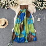 Summer Elegant Midi Strapless Dress For Women Tulle Stitching Slash Neck Tie Dye Female Vestidos  Sleeveless Corset Tarf