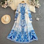 Autumn Long Luxury Dress For Women Floral Ruched Deep V Neck Corset Runway Female Vestidos Thin High Street Traf New In 
