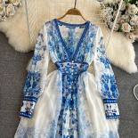 Autumn Long Luxury Dress For Women Floral Ruched Deep V Neck Corset Runway Female Vestidos Thin High Street Traf New In 
