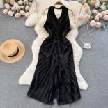 Youe Summer Formal Dress Women Pleated Folds Tank Sleeveless Slim Midi Dresses Party Evening Shirring Elegant Vestidos N