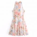 Summer Midi Floral Dress For Women Tank Lace Up Sleeveless Bright Female Boho Hem Dresses Ruffle Casual Thin Traf New In