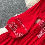 Summer Boho Dress For Women Maxi Red Embroidery Indie Folk Party Big Swing Vestidos Chiffon 2023 New Fanshion Beach Vaca