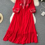 Summer Boho Dress For Women Maxi Red Embroidery Indie Folk Party Big Swing Vestidos Chiffon 2023 New Fanshion Beach Vaca