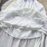 Verão longo vestido branco para mulheres em camadas cinta rendas retalhos feminino boho vestidos bainha sem mangas bandagem tarf