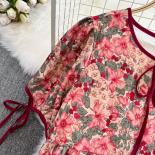Summer Long Boho Flower Dress For Women Ruched O Neck Lace Up Loose Ruffle Female Casual Cotton Traf 2023 New In Vestido