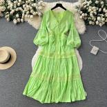 Summer Long Embroidery Dress For Women Boho Ruched Midi Female Holiday Dresses Lace Patchwork Elegant Luxury Vestidos Ne