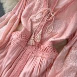Summer Long Embroidery Dress For Women Boho Ruched Midi Female Holiday Dresses Lace Patchwork Elegant Luxury Vestidos Ne