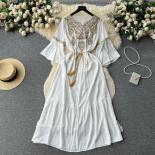 Summer Maxi Embroidery Dress For Women Bohemian Flare Sleeve Long Female Festive Dresses Belt Ruffle Party Evening Tarf 