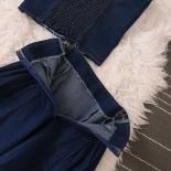 Summer Denim Skirt Sets For Women Patchwork Button Strapless + A Line Ruffle Mini Dress Street Corset Female  Suits New 