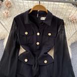 Summer Chic And Elegant Women Dress Black Mesh Patchwork Button Lapel See Through Midi Female Robe Slim Office Lady New 