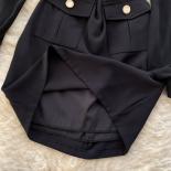 Summer Chic And Elegant Women Dress Black Mesh Patchwork Button Lapel See Through Midi Female Robe Slim Office Lady New 