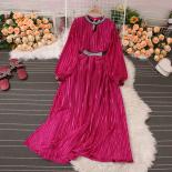 Youe Wummer Festive Dress For Women Pleated Folds Long Sleeve Diamond Luxury Female Party Evening Vestidos 2023 New Fans
