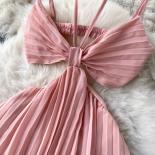 Summer  Beach Dress Pink Halter Neck Pleated Tierred Corset Female Veatidos Twist Spaghetti Strap Hollow Vacation Lerrgu