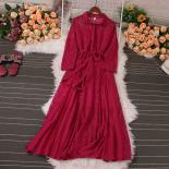 Youe Summer Elegant Maxi Dress For Women Chic And Elegant Hook Flower Hollow Lapel Long Sleeve Dresses Party Vacation Ne