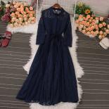 Youe Summer Elegant Maxi Dress For Women Chic And Elegant Hook Flower Hollow Lapel Long Sleeve Dresses Party Vacation Ne