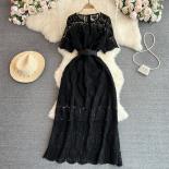 Youe Summer Bohemian Dress For Women White/purple/black Hook Flower Hollow Bating Sleeve See Through Belt Vestidos Femal