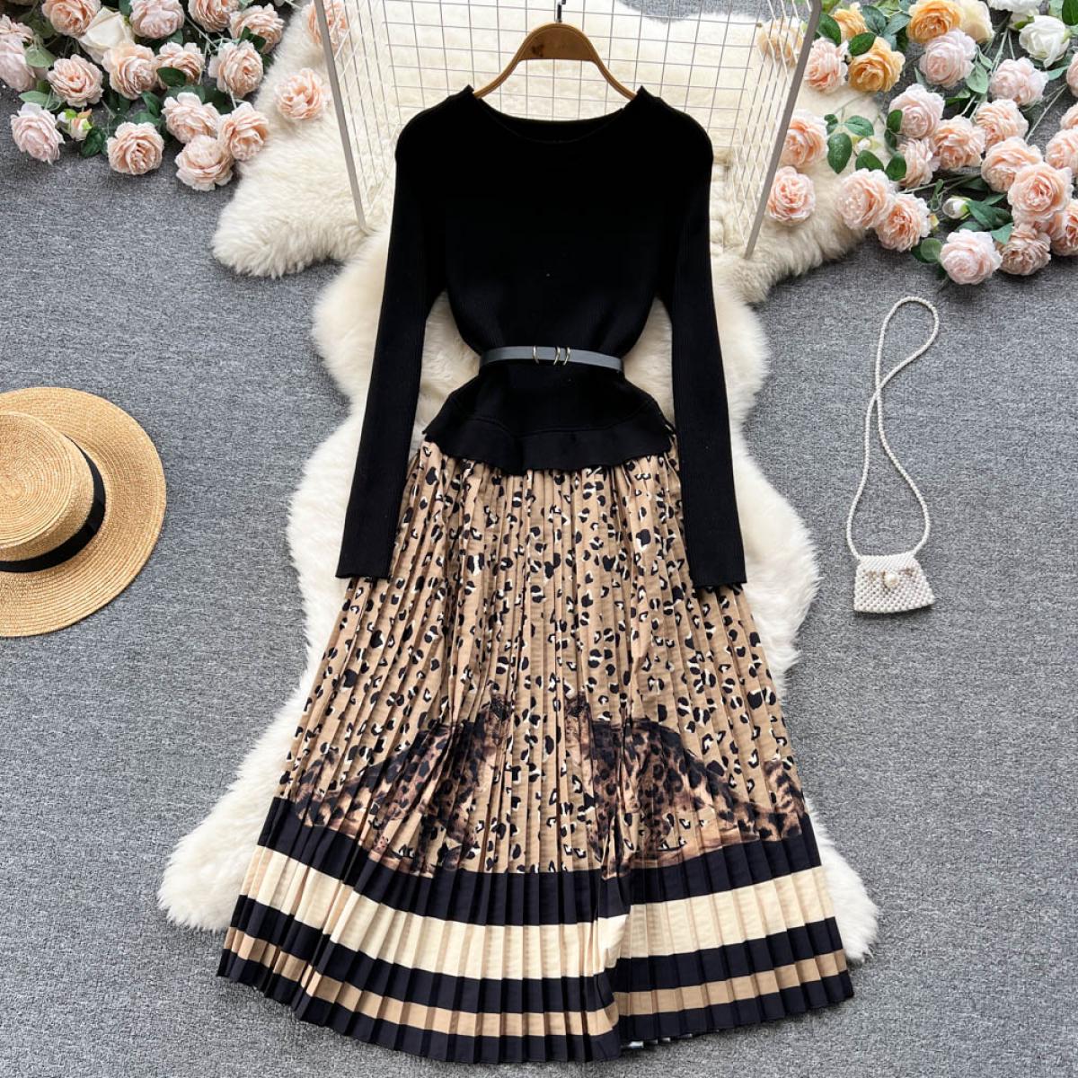 Spring Elegant Black Maxi Dresses For Women Knitted Patchwork Slim Female Vestido With Pleated Skirt Office Lady Party N