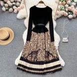 Spring Elegant Black Maxi Dresses For Women Knitted Patchwork Slim Female Vestido With Pleated Skirt Office Lady Party N