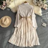 Autumn Elegant White Office Wear For Women Pleated Skirt Belted Notched Stitching Female Long Sleeve Vestido Office Lady
