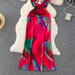 Summer Elegant Maxi Dress For Women Halter Hollow Out Skinny Female Beach Holiday Dresses Split Backless Tie Dye Vestido