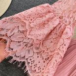Summer Long Luxury Dress For Women Pink Lace Stitching Tierred Midi Party Evening Dresses Sheer Pleated Folds Bohemian N