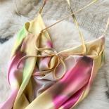 Summer Sheath Dress For Women Tie Dye Silk Long Vestidos Cross Spaghetti Strap Swinging Collar  Backless Beach Vacation 