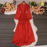 Summer Long Boho Dress For Women Pleated Full Sleeve Patchwork Maxi Female Holiday Dresses Chic And Elegant Thin Chiffon