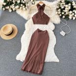 Summer  Dress Sets For Women Twist Bandage Midriff Strapless + Bodycon Draped A Ling Split Dresses Beach Vacation New In